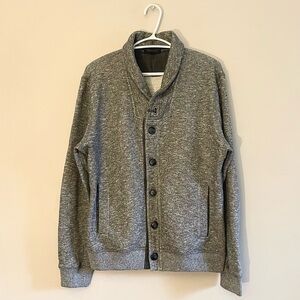 RW&CO. Charcoal Heather Terry Knit Shawl-Collar Button-Up Cardigan — Large EUC